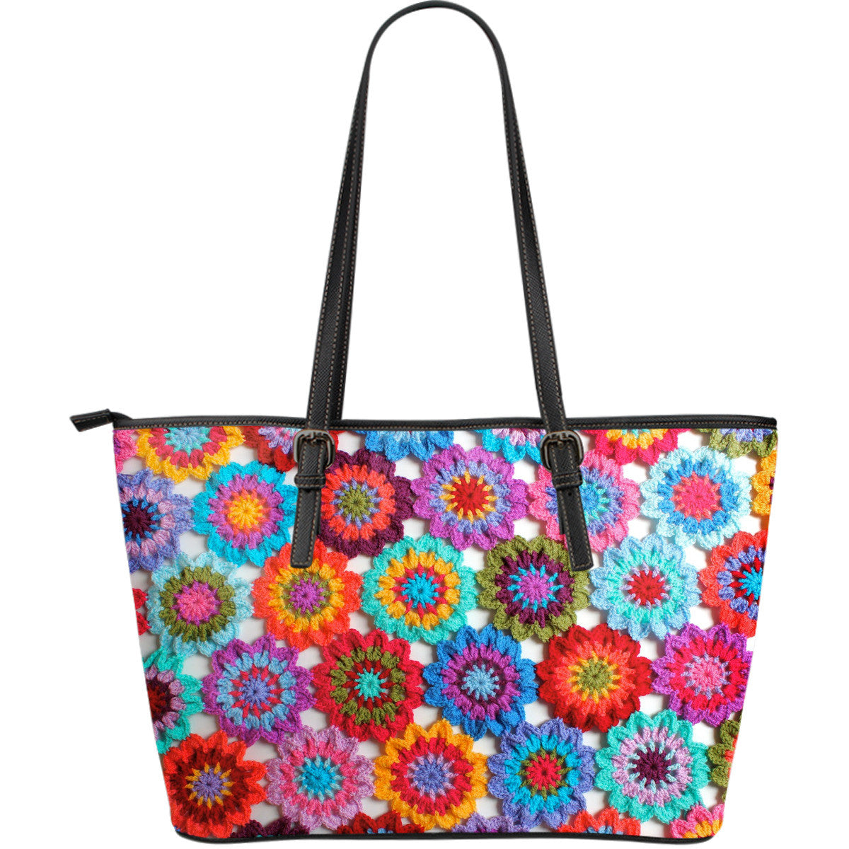 Crochet Patterned Large Leather Tote