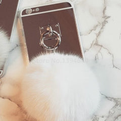 Mirrored Faux Fur Tasseled Ball iPhone Cover (7 7Plus 6 6S 6plus 4 5 S 5S SE)