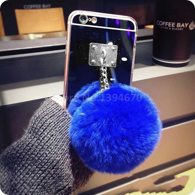 Mirrored Faux Fur Tasseled Ball iPhone Cover (7 7Plus 6 6S 6plus 4 5 S 5S SE)